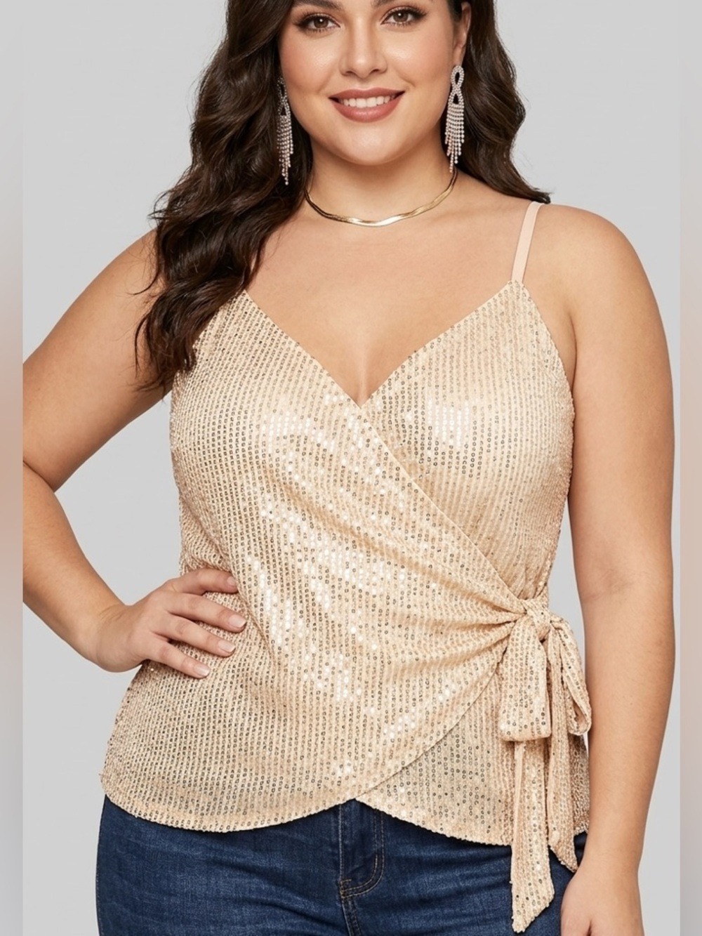 NWT GRACE KARIN Rose Gold Sequin Racer Back Top Plus size XL